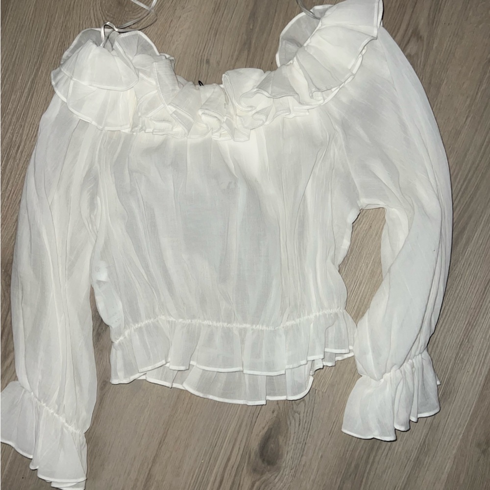 Zara White Ruffle Blouse XL | Long Sleeve Cotton Romantic Top NWT - Picture 13 of 15
